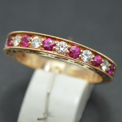 ジュエリー／ルビー／指輪】K18PGルビーダイヤモンドリング R/0.37