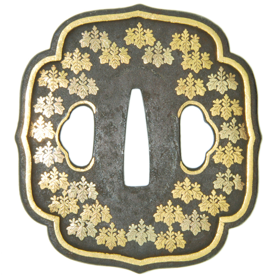 鍔 細工唐銅銀象嵌狼 紋鍔 刀装具 真剣 居合い 侍 桐箱入 【公式通販】