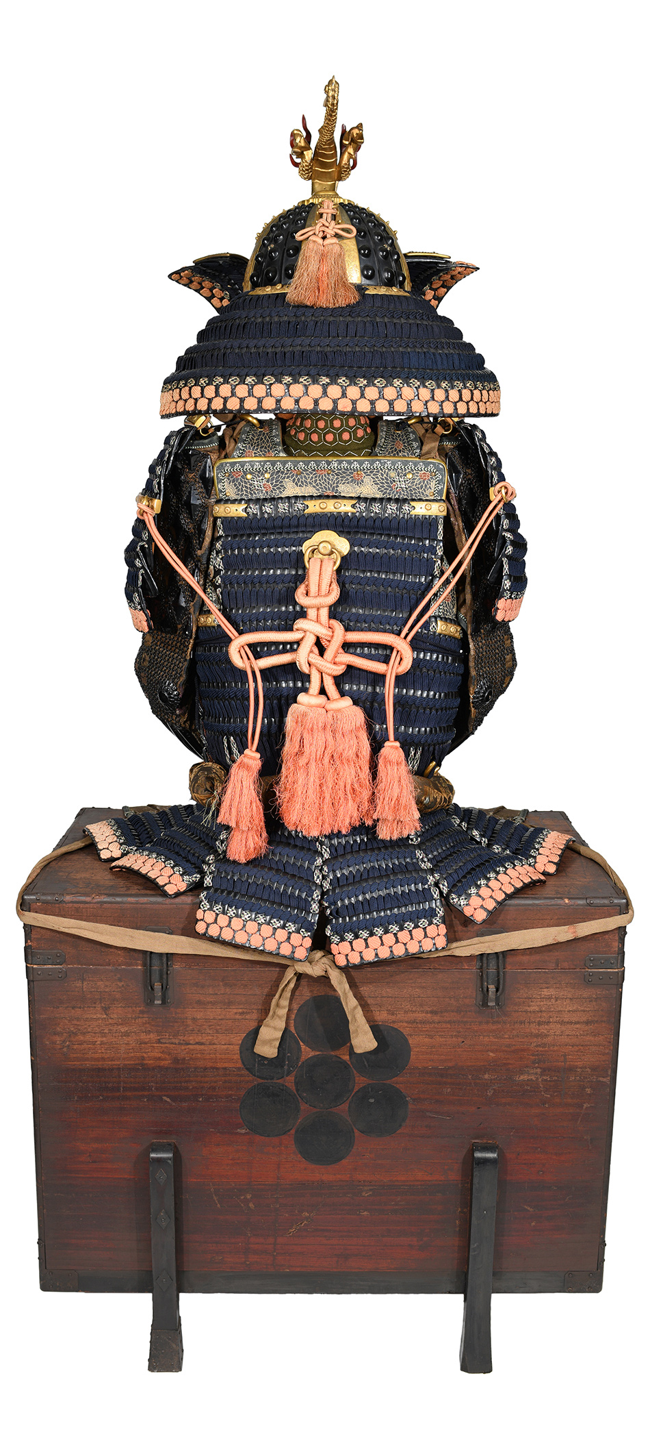 甲冑/鎧 練皮黒本小札紺糸威両引合胴具足 鉄十七枚張四方白嚴星兜篠垂