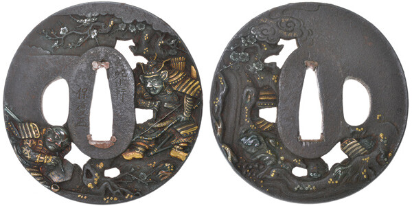 鍔 銘 蛇逃軒保慶（花押）義経弁慶透鍔（TU-070320)｜刀・日本刀の販売