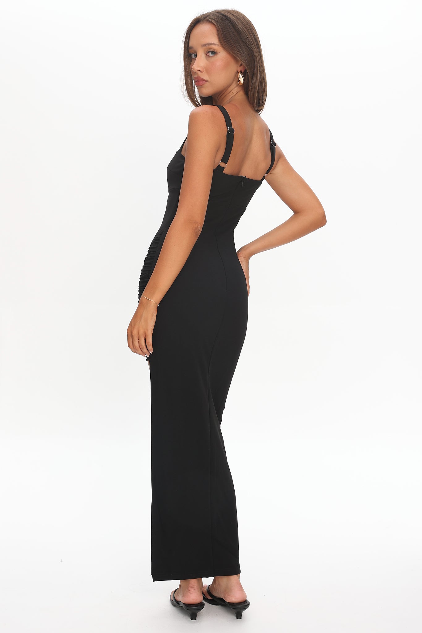 Shop the Zenya Split Ruched Midi Dress Black