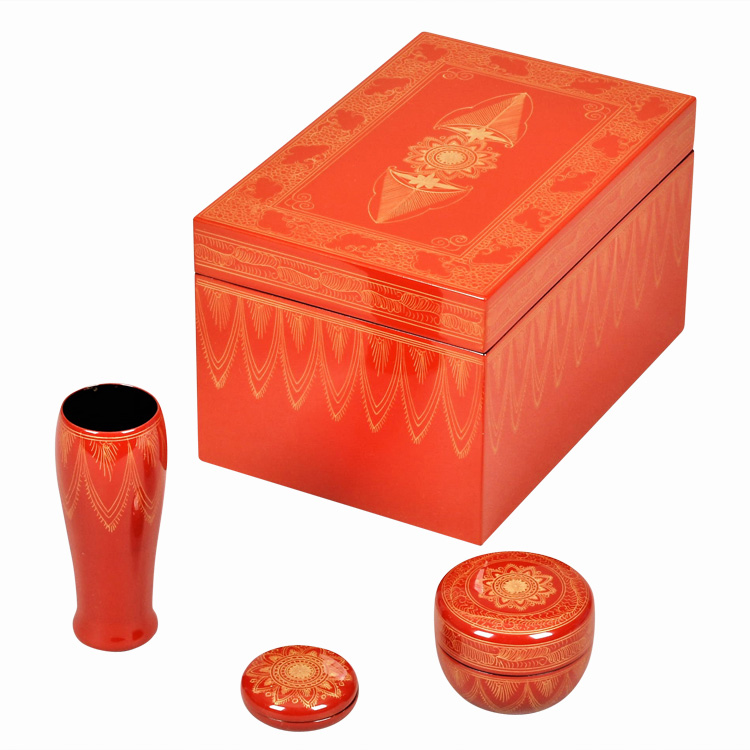 茶道具 茶箱（ちゃばこ）セット 利休茶箱 朱塗 キンマ ※三点セット付