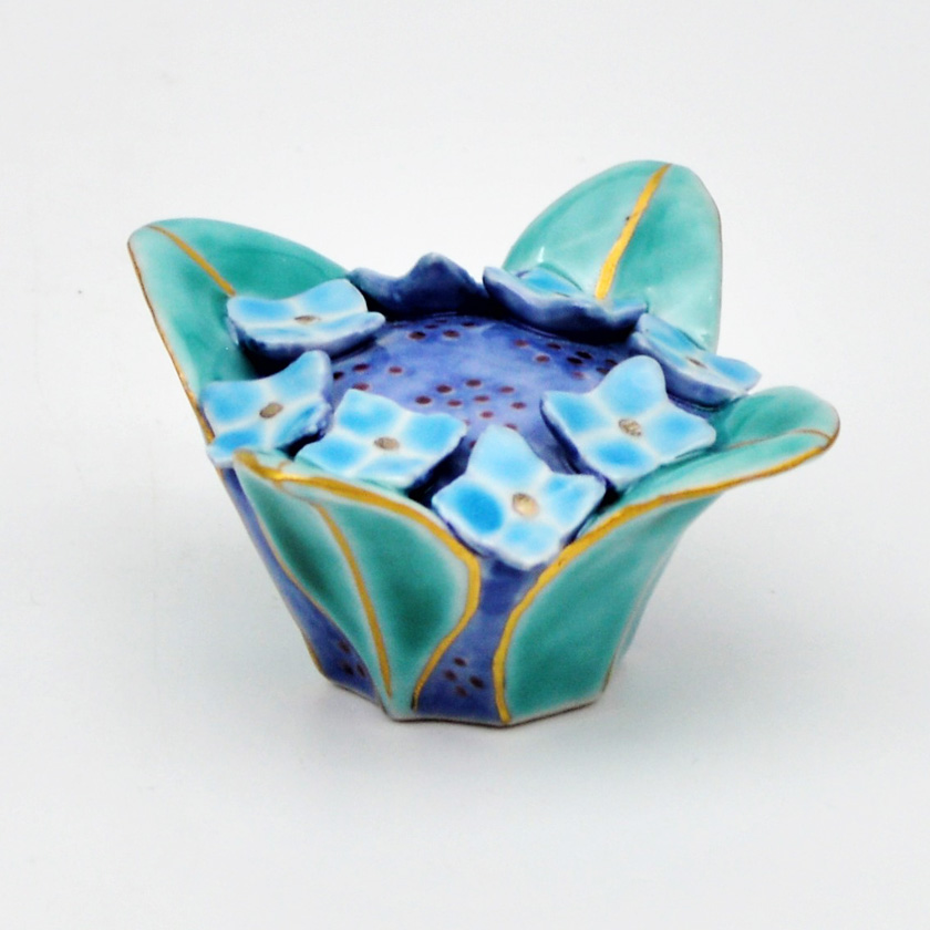 茶道具 蓋置（ふたおき） 蓋置 色絵 紫陽花 額アジサイ 高野 昭阿弥