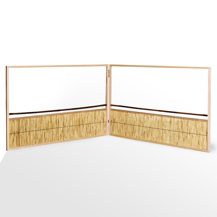 美品】「母」 利休梅 網代 両面使い 上透かし 清満 風炉先屏風(121⑥