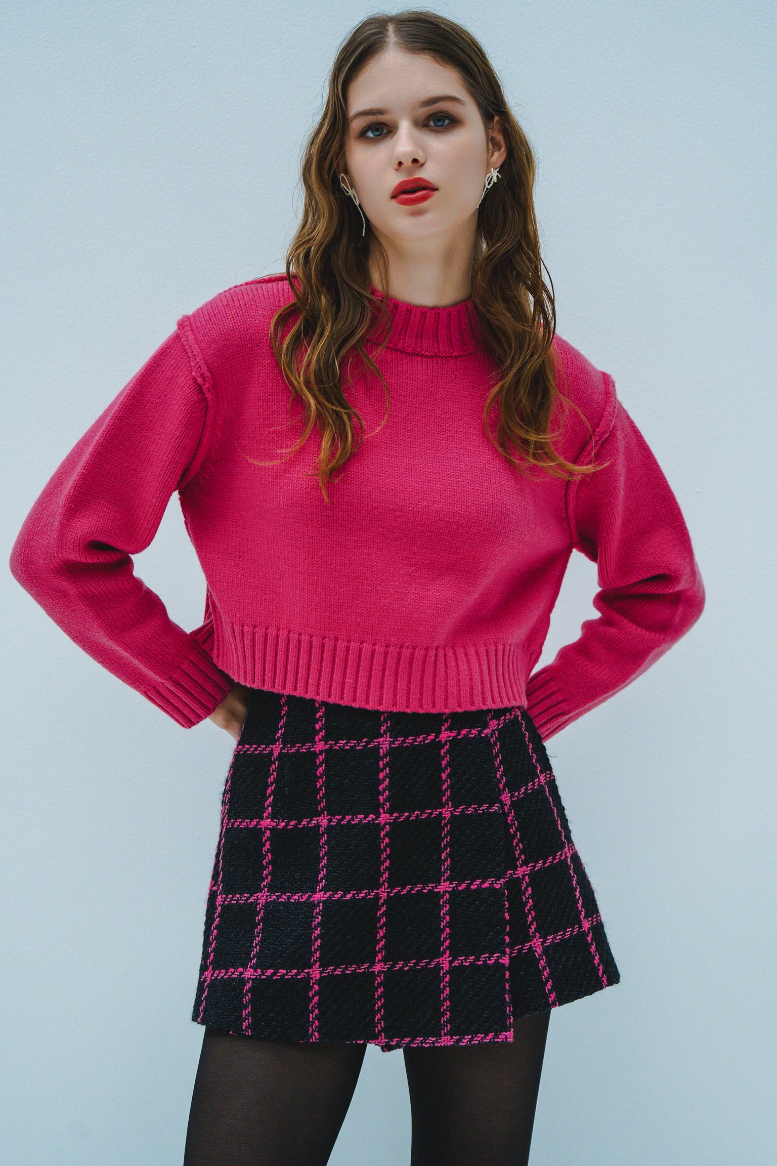 sheller シェリエ Mohair check wrap culottes