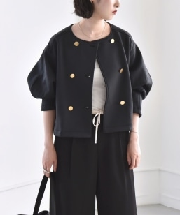 quaranciel:〈手洗い可能〉ニット ノーカラー ダブル ジャケット