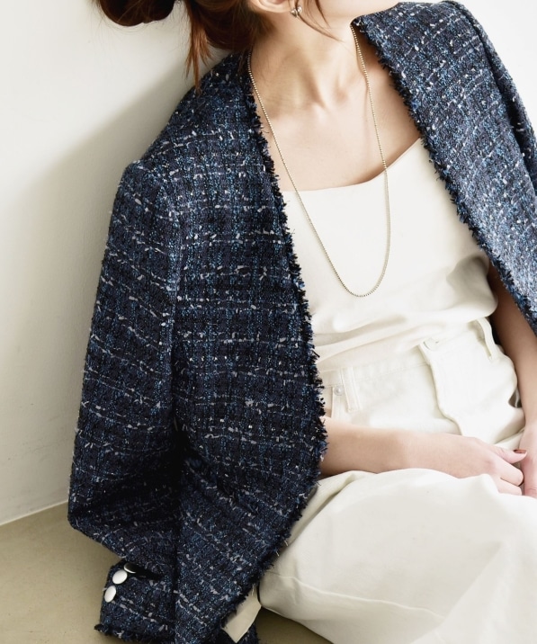 quaranciel: ツイード ノーラペル フリンジ ジャケット｜ SHIPS 公式サイト