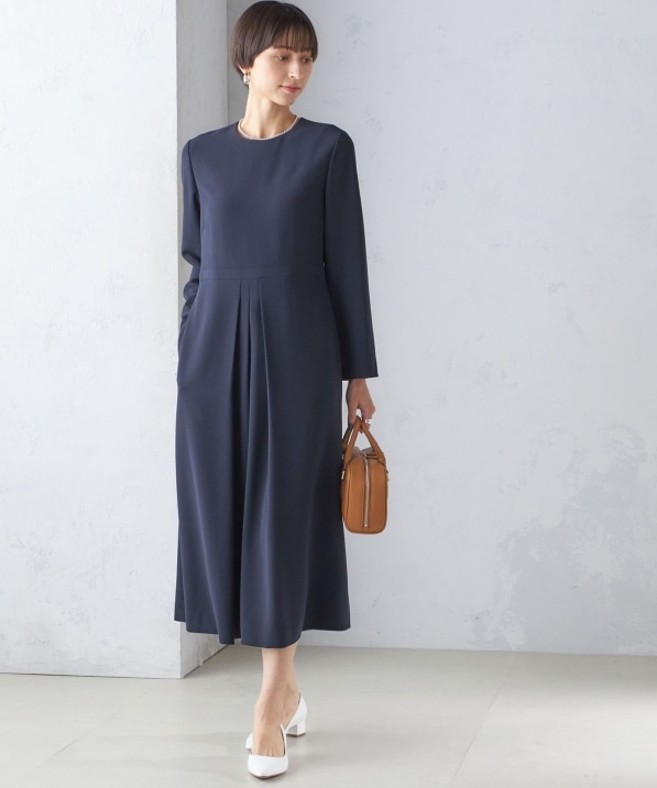 手洗い可能〉トリアセテート混 フロント タック ワンピース