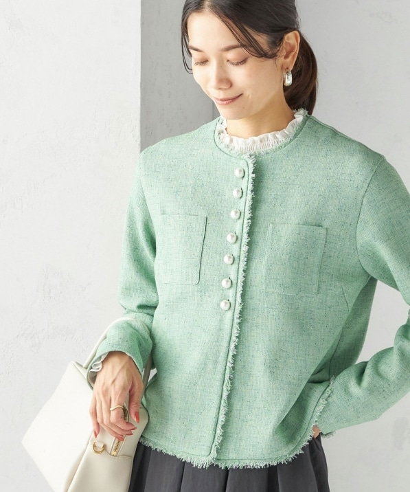 手洗い可能〉ストレッチ ツイード パール ボタン ジャケット｜ SHIPS
