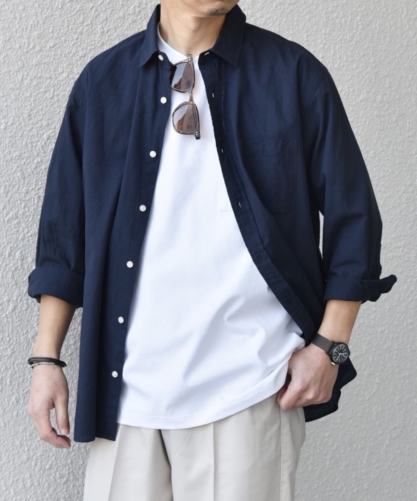 SHIPS any:〈洗濯機可能〉コットン/リネン 7分袖 レギュラー シャツ