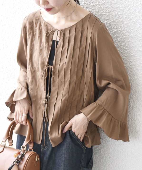 SHIPS any:〈洗濯機可能〉ラッフル リボン ピンタック フレアスリーブ