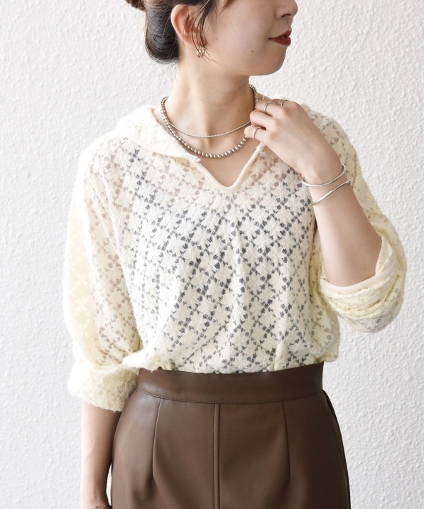 SHIPS any:〈手洗い可能〉起毛 レース パイピング プルオーバー