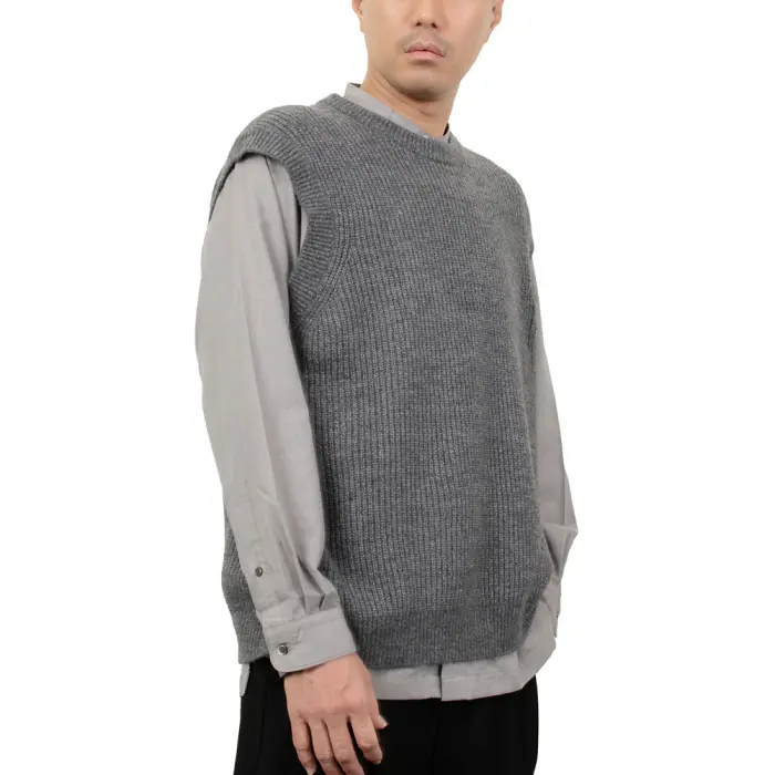ニット ベスト クルーネック カジュアル グレー 秋冬 無地 メンズ