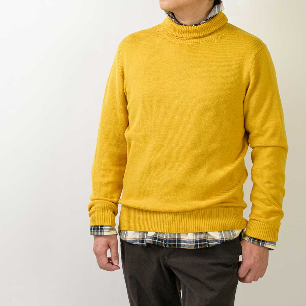 タートルネック ミドルゲージ ウール100% 全3色 青 ブルー 黄色