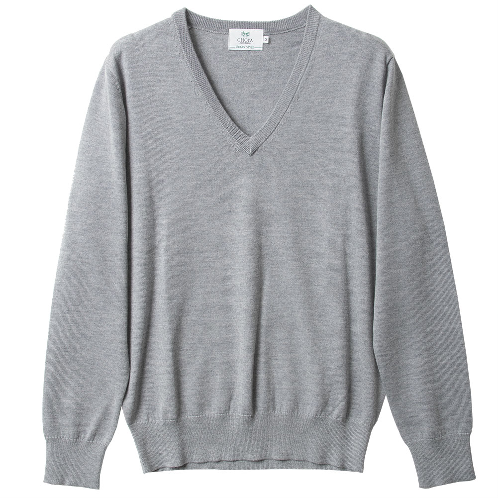 Vネックプルオーバー セーター ウール100% 全3色 ネイビー 紺色