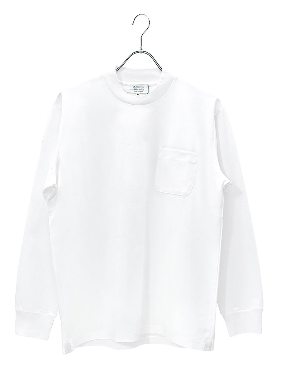 Tシャツ 長袖 綿100% クルーネック ハイバック 全3色 白 ホワイト 紺色