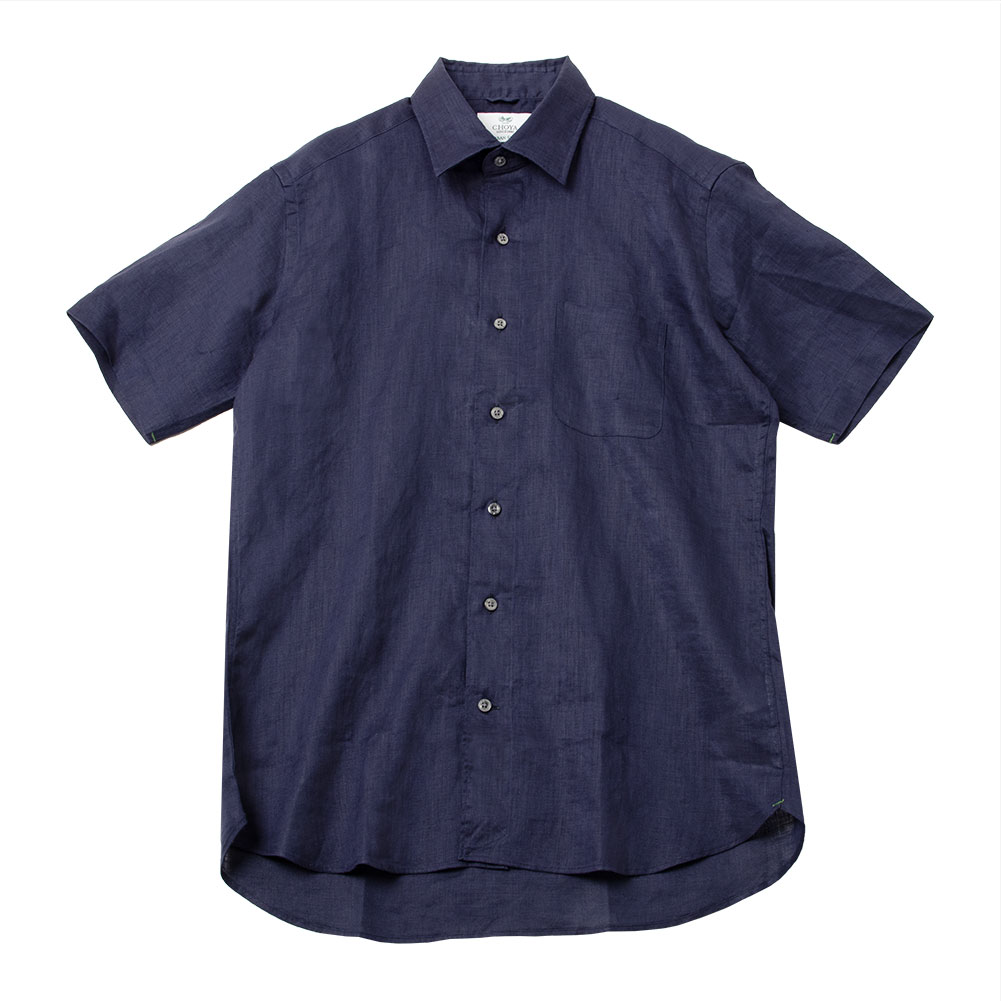 CHOYA URBAN STYLE カジュアルシャツ ネイビー 紺 半袖 麻 リネン100