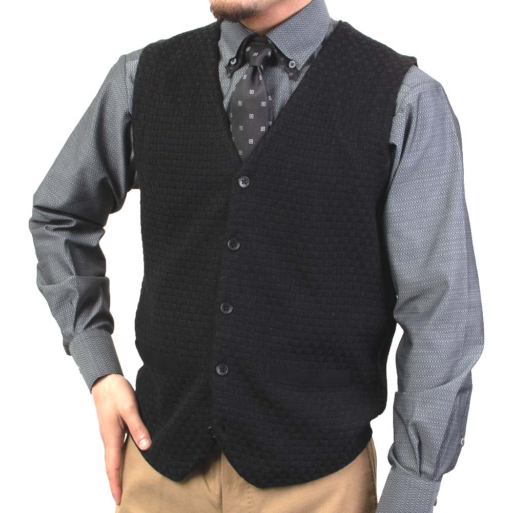 ニット ジレ ベスト ブラック チェック おしゃれ カジュアル