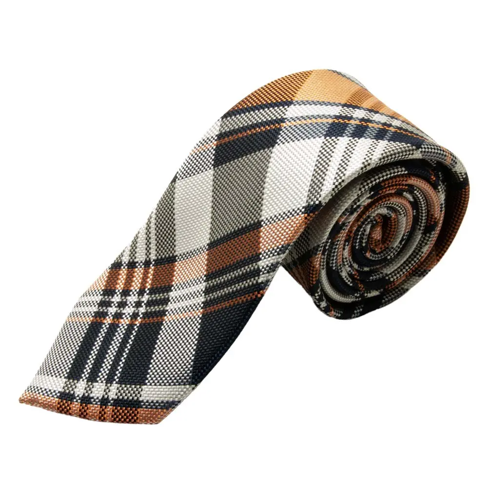 ネクタイ シルク100％ 8センチ オレンジ ネイビー 白 チェック