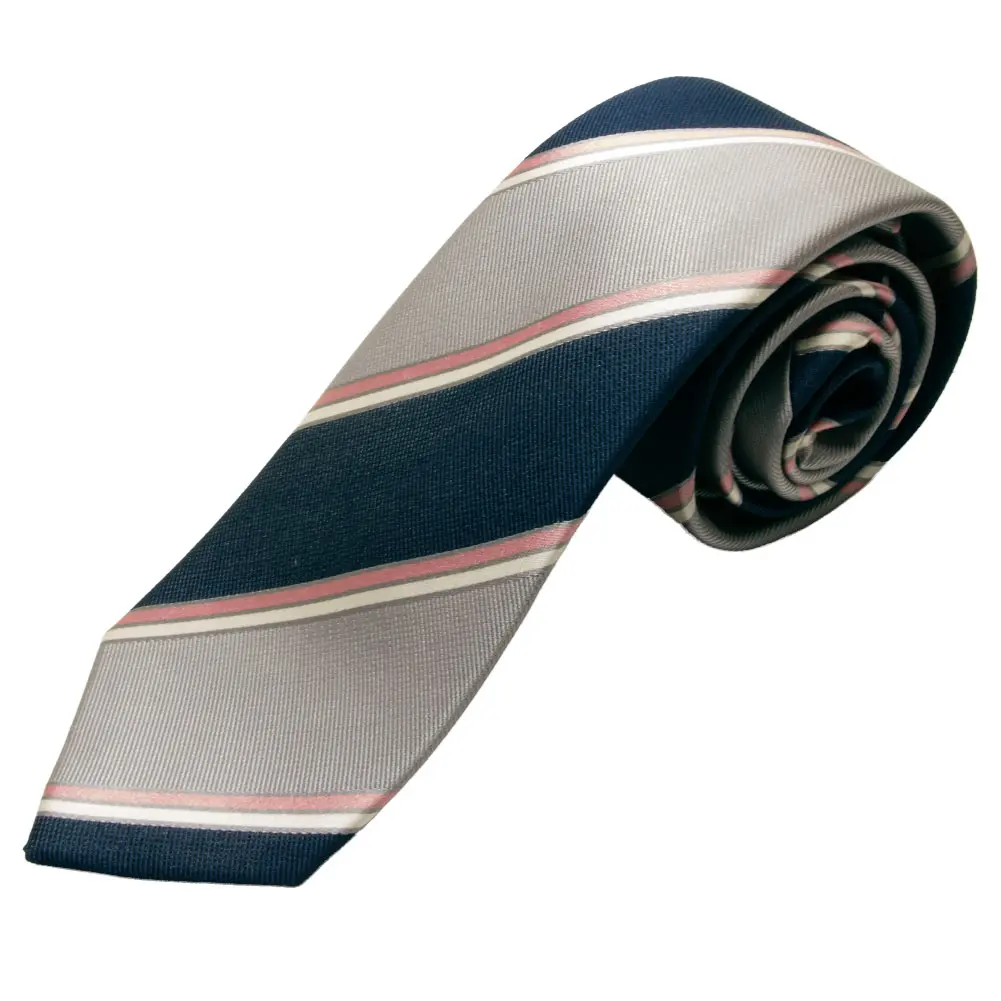 ネクタイ シルク100％ 8センチ グレー ネイビー ピンク ストライプ
