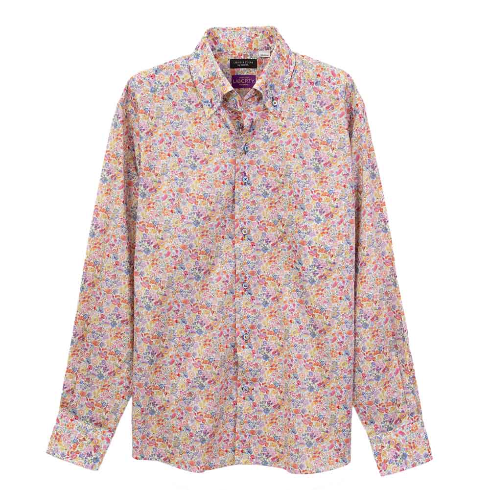 ワイシャツ 花柄 プリント 草木、ボタニカル ピンク LOUIS & CLERK