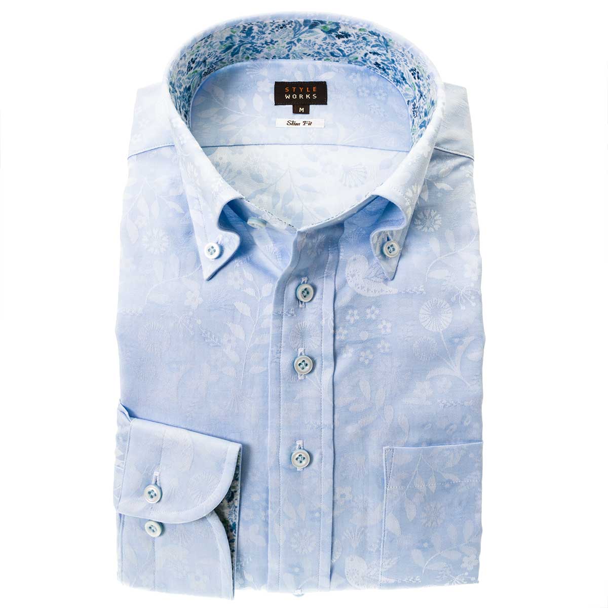 ワイシャツ 花柄 ブルー ジャカード ｜STYLE WORKS（スタイルワークス