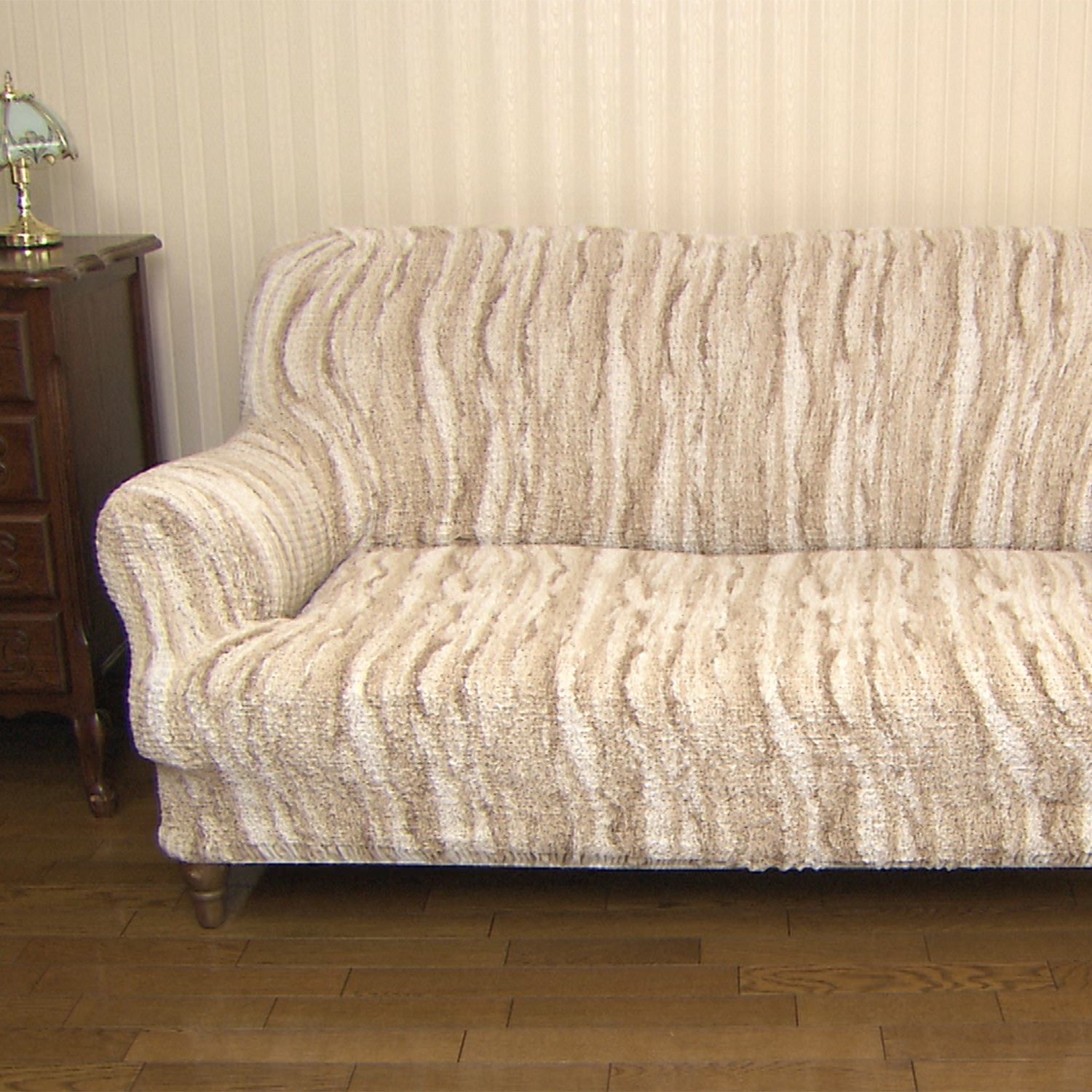 4人掛け用＞ イタリア製 綿混 シャーリングソファカバー 肘付タイプ