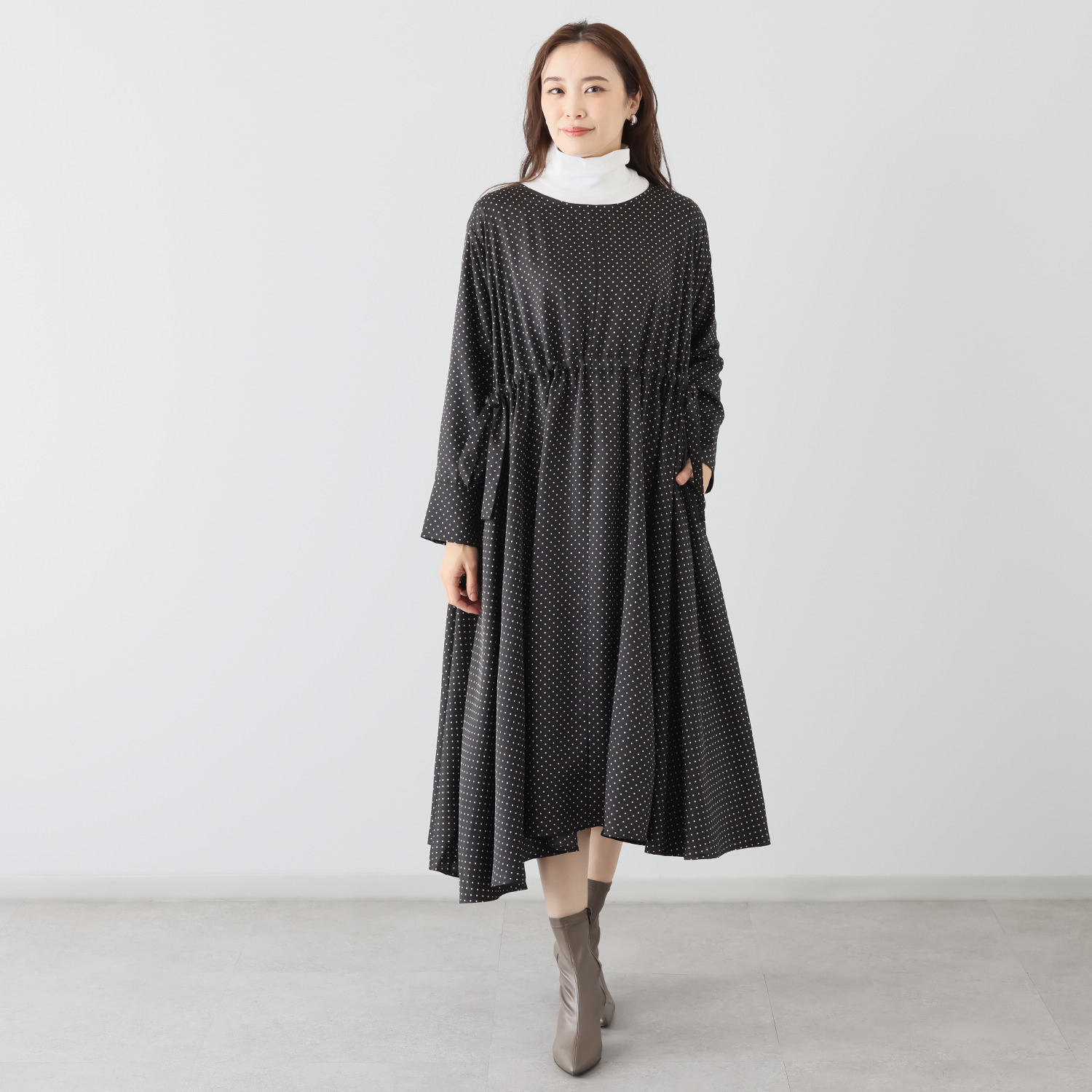 ヘ・エラ ドット柄 シルクタッチワンピース- ショップチャンネル