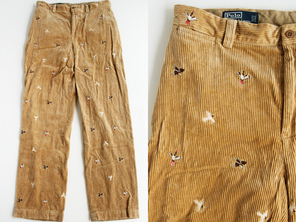 ポロ ラルフローレン キジ刺繍 総柄 太畝 コーデュロイパンツ 薄茶 w34