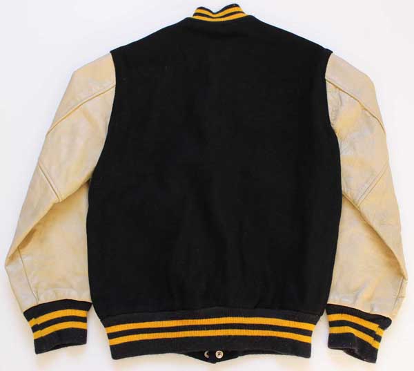 60s UNKNOWN 袖革スタジャン 黒×ベージュ 38 - Sixpacjoe Web Shop