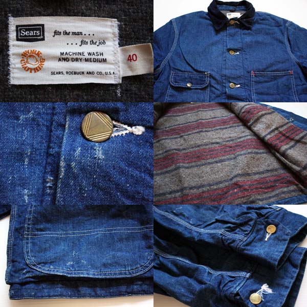 60s Sears ライナー付き デニム カバーオール 40 - Sixpacjoe Web Shop