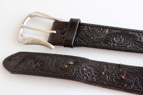 USA製 Justinジャスティン カービング レザーベルト 黒 32☆710