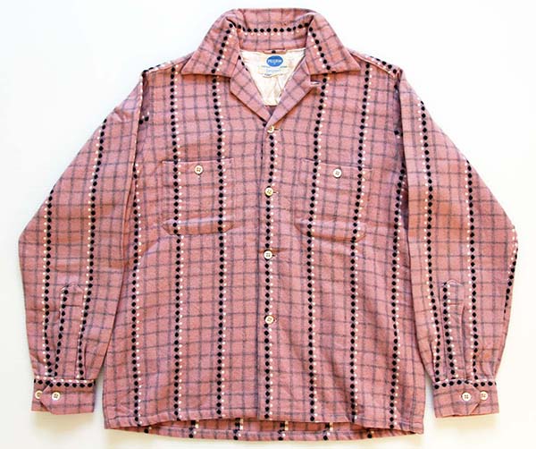 50s SEARS PILGRIMピルグリム ドット柄 ウールシャツ ピンク×黒 S☆黒