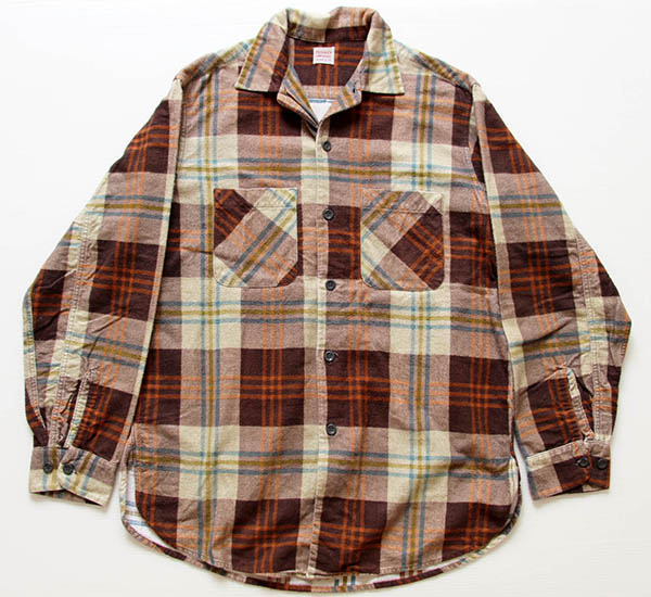 50s PENNEY'S チェック マチ付き プリントネルシャツ M - Sixpacjoe