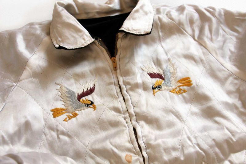 50s OKINAWA刺繍 中綿入り 別珍×サテン スカジャン L☆スーベニア