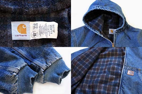 80s USA製 carharttカーハート チェックライナー デニム アクティブ