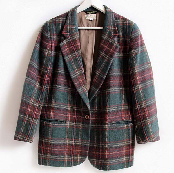 80s USA製 L.L.Bean タータンチェック ウール テーラードジャケット 8P