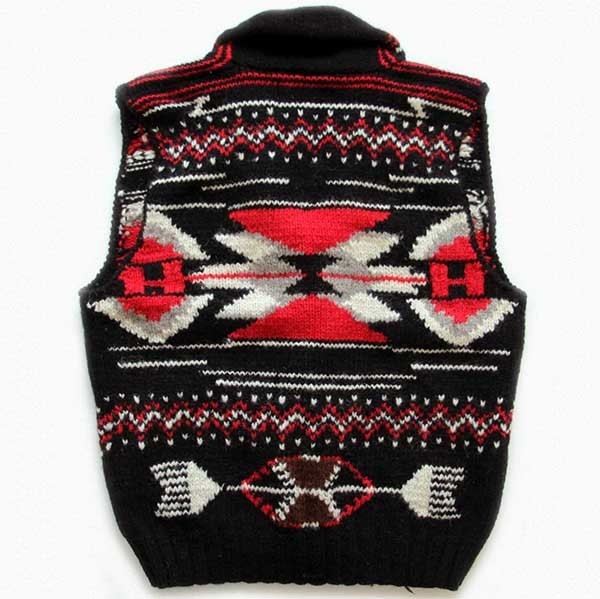 80s ラルフローレン ネイティブ柄 ショールカラー ウール ハンドニット