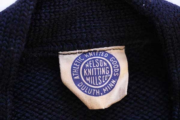 50s NELSON KNITTING パッチ付き ウールニット レタードカーディガン