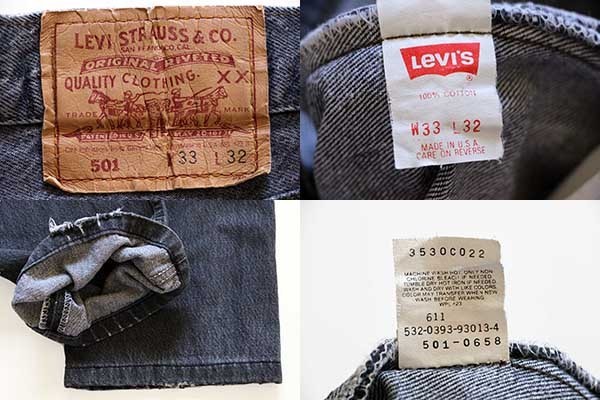 90s USA製 Levi'sリーバイス 501 先染め ブラック デニムパンツ w33