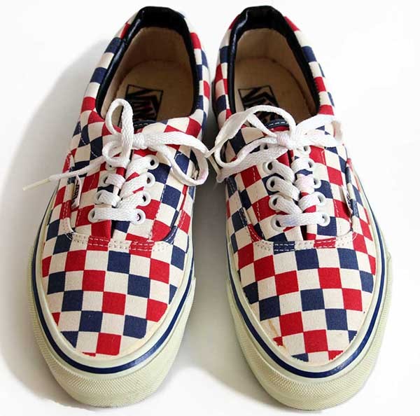 90s USA製 VANSバンズ ERAエラ チェッカーフラッグ 紺×赤×白 7.5
