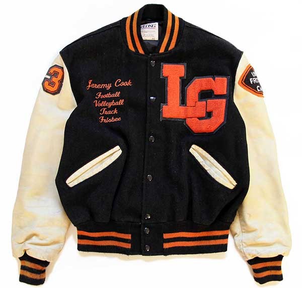 80s USA製 DeLONGデロング 刺繍&パッチ付き メルトン ウール 袖革