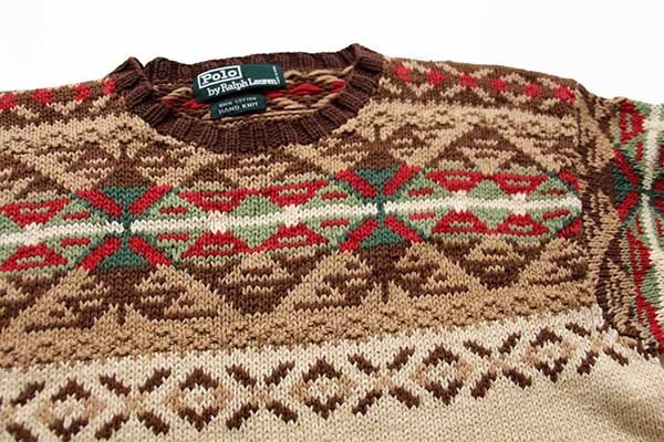 90s ポロ ラルフローレン ノルディック柄 コットン ハンドニット