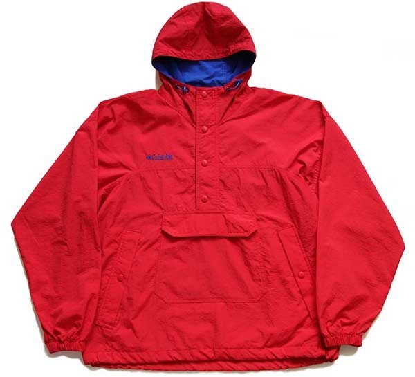90s Columbiaコロンビア ワンポイント ナイロン アノラックパーカー 赤