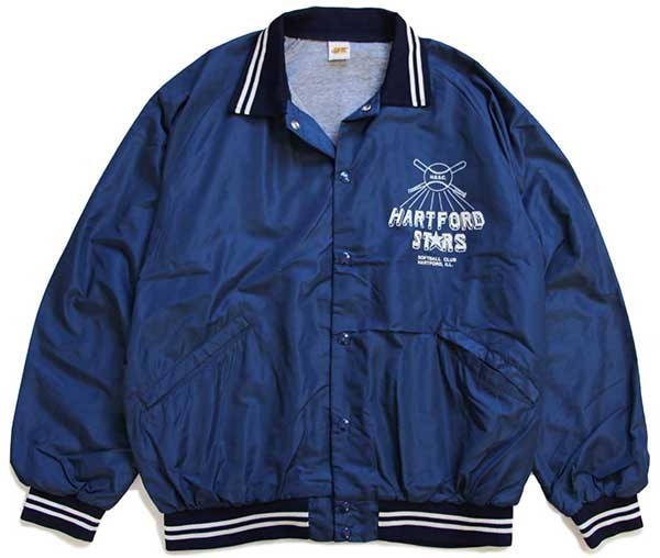 70s USA製 RUSSELLラッセル HARTFORD STARS ナイロンスタジャン 紺 L