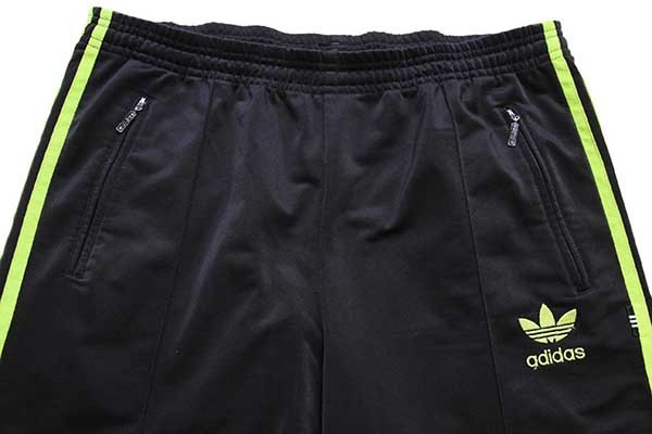 90s adidasアディダス トレフォイル ロゴ刺繍 トラックパンツ 黒×蛍光