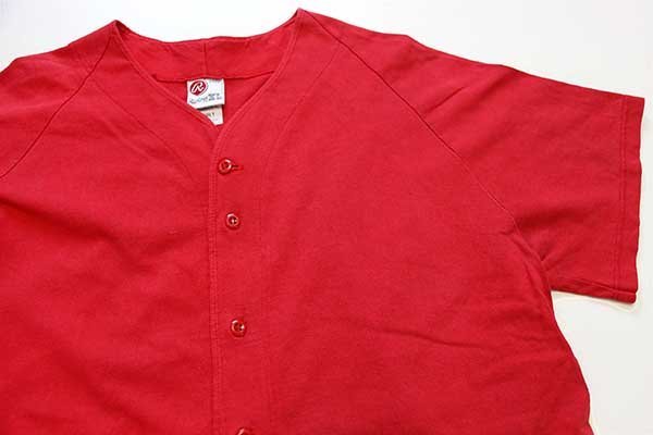 90s USA製 Rawlings 無地 コットン ベースボールシャツ 赤 XL