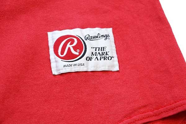 90s USA製 Rawlings 無地 コットン ベースボールシャツ 赤 XL
