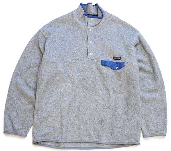 90s patagoniaパタゴニア フリース スナップT 杢ライトグレー XL☆雪