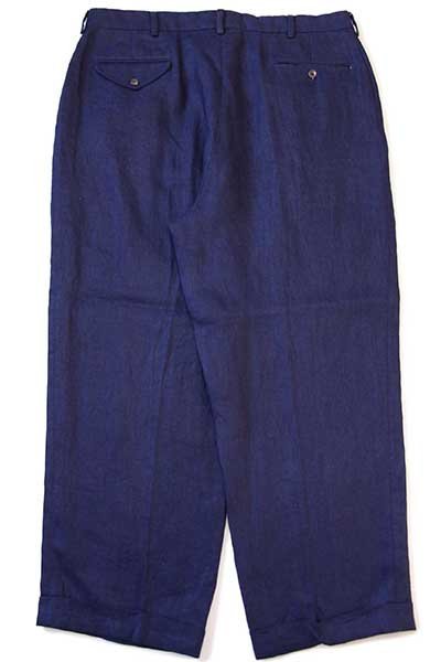 90s ポロ ラルフローレン ツータック スラックス リネンパンツ 紺 w38
